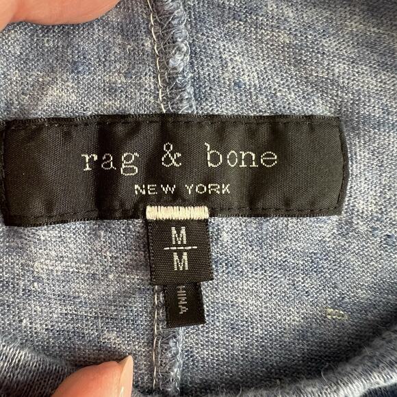 Rag & Bone M Medium Tee Owen Heather Blue Linen Long Sleeve Crewneck T-Shirt - Picture 4 of 11